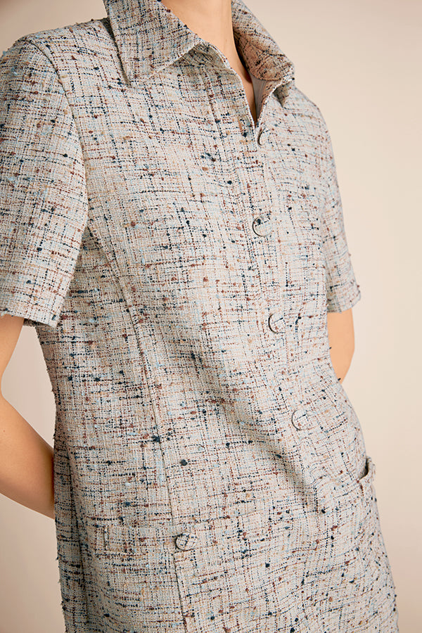 Asia Shirt Dress - Confetti Slub :: Ivory/Blue Multi