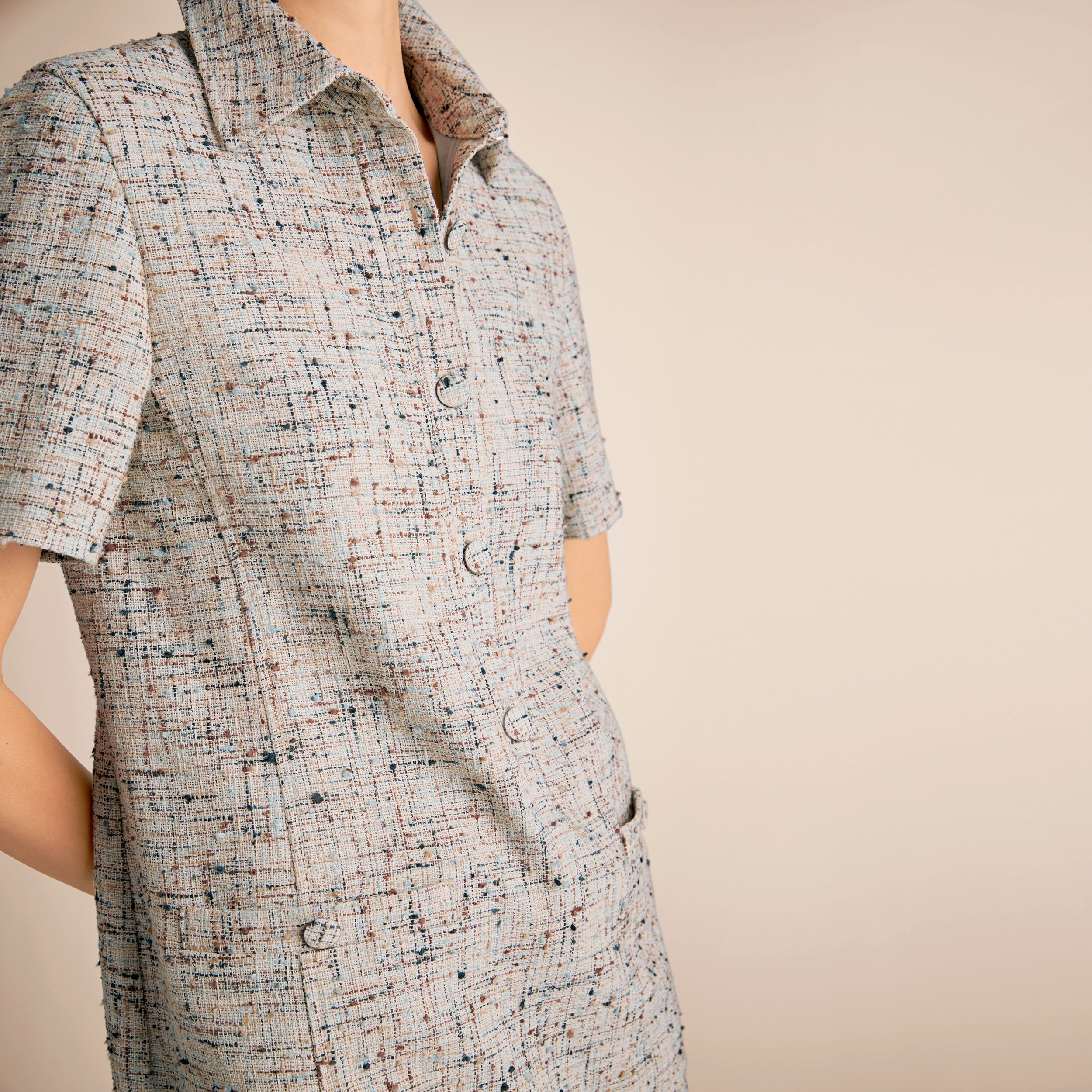 Asia Shirt Dress - Confetti Slub :: Ivory/Blue Multi