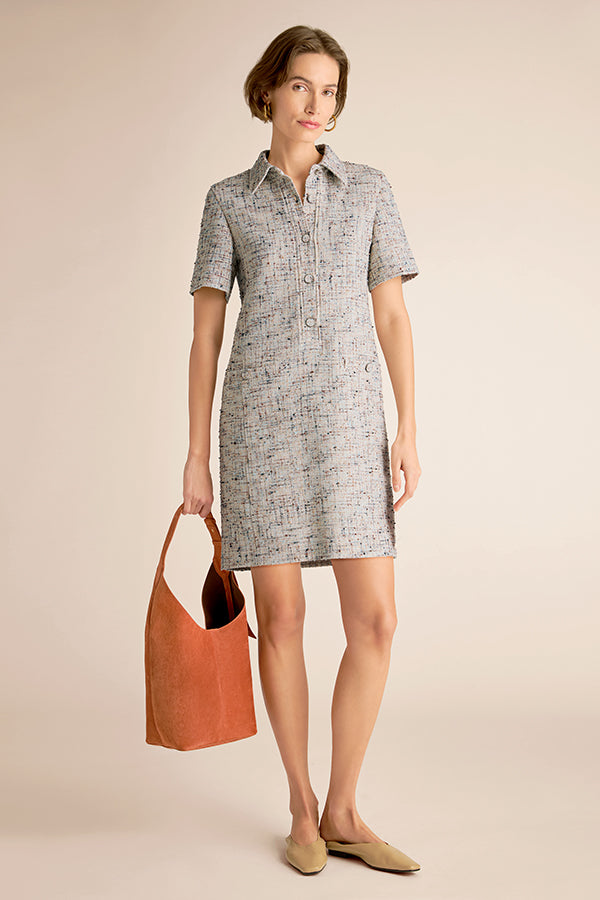 Asia Shirt Dress - Confetti Slub :: Ivory/Blue Multi