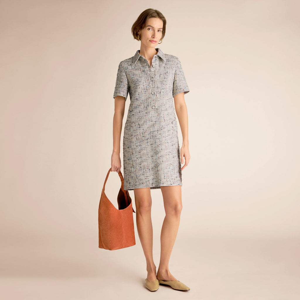 Asia Shirt Dress - Confetti Slub :: Ivory/Blue Multi