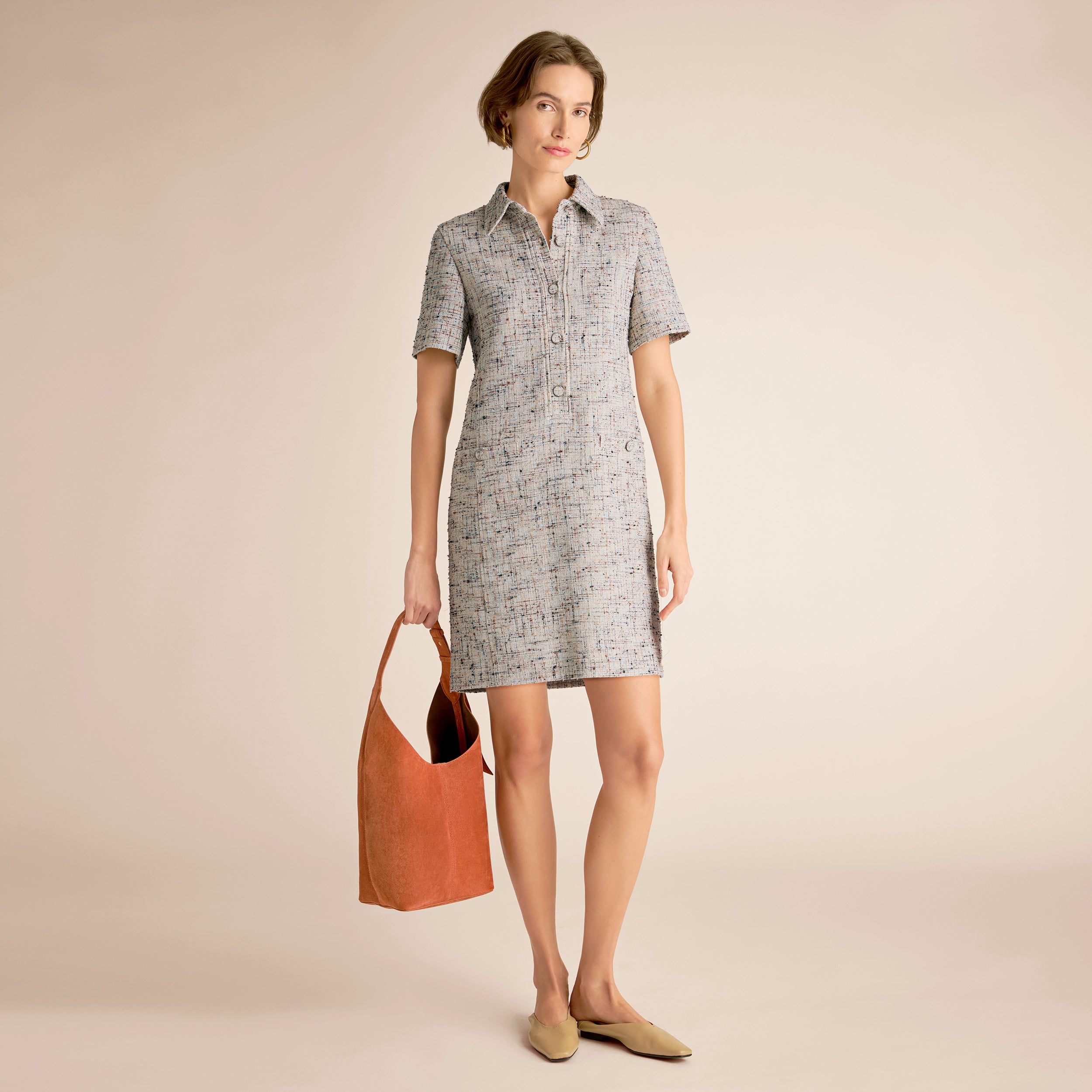 Asia Shirt Dress - Confetti Slub :: Ivory/Blue Multi