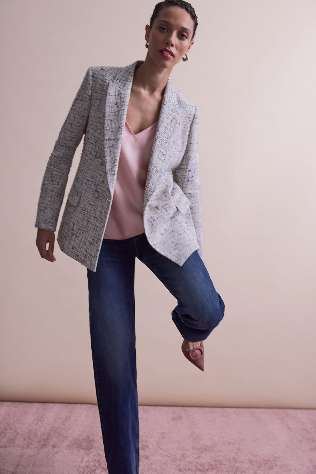 O'Hara Boyfriend Blazer - Confetti Slub :: Ivory/Blue Multi
