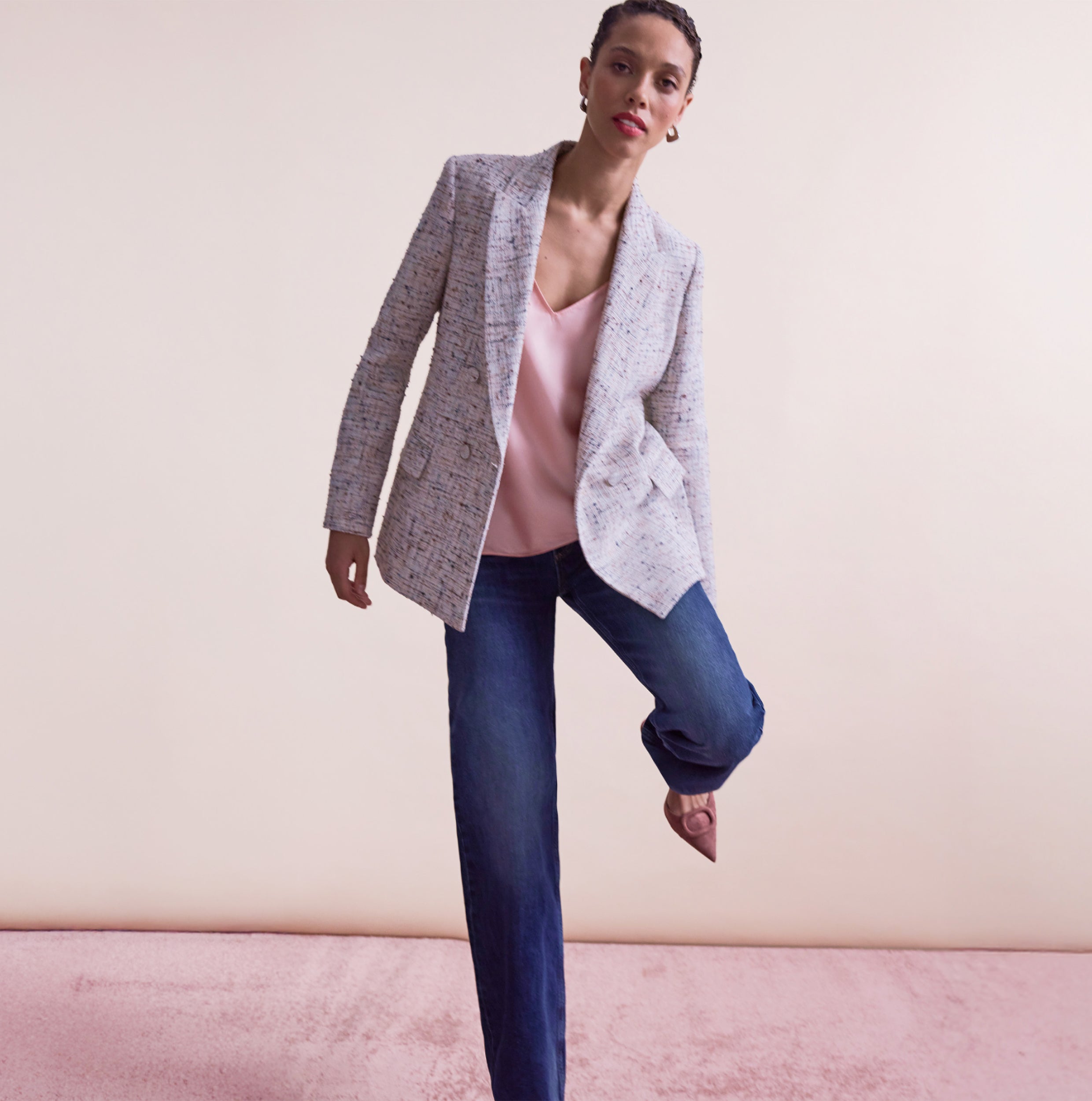 O'Hara Boyfriend Blazer - Confetti Slub :: Ivory/Blue Multi