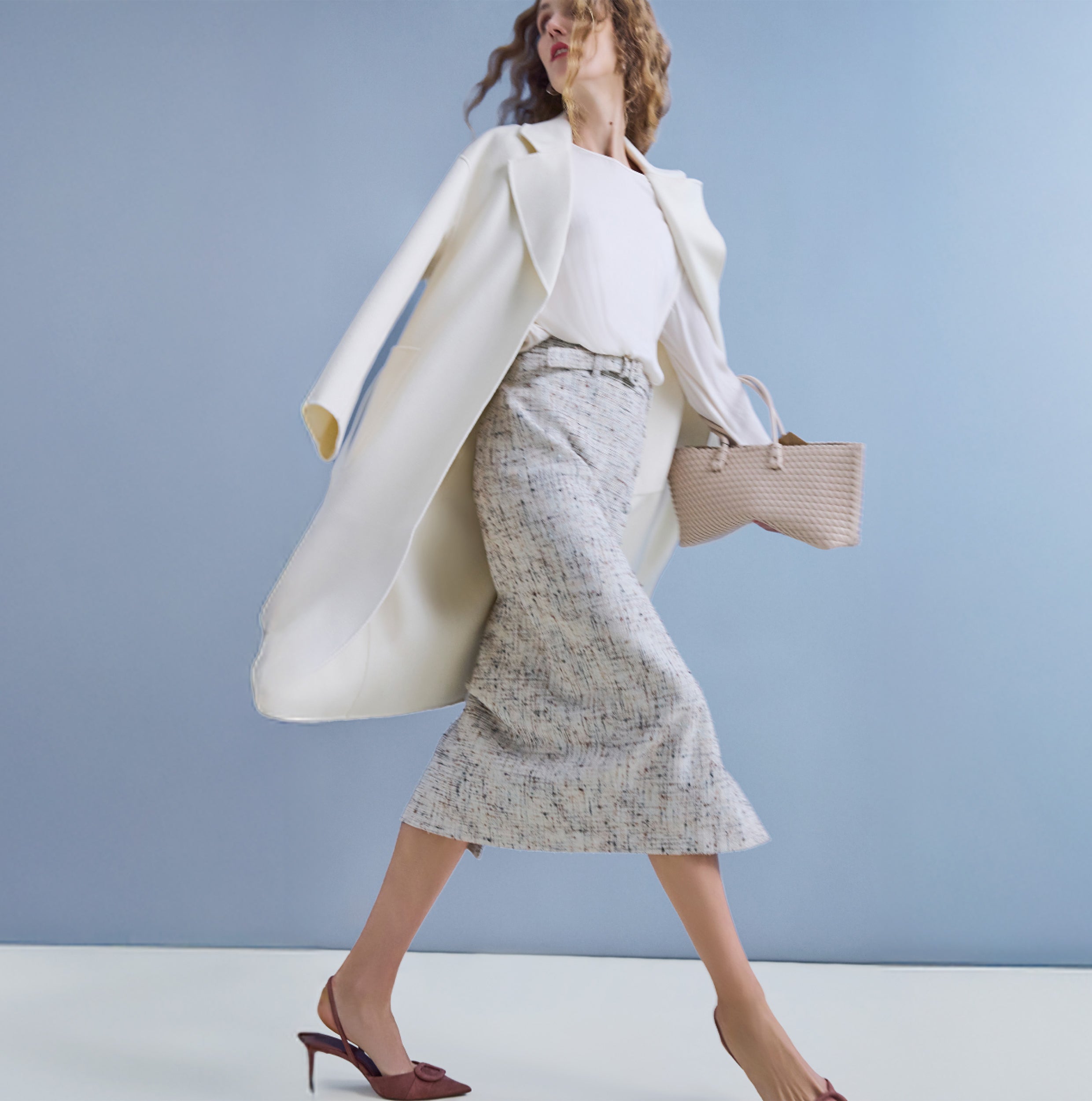 Mela Midi Skirt - Confetti Slub :: Ivory/Blue Multi