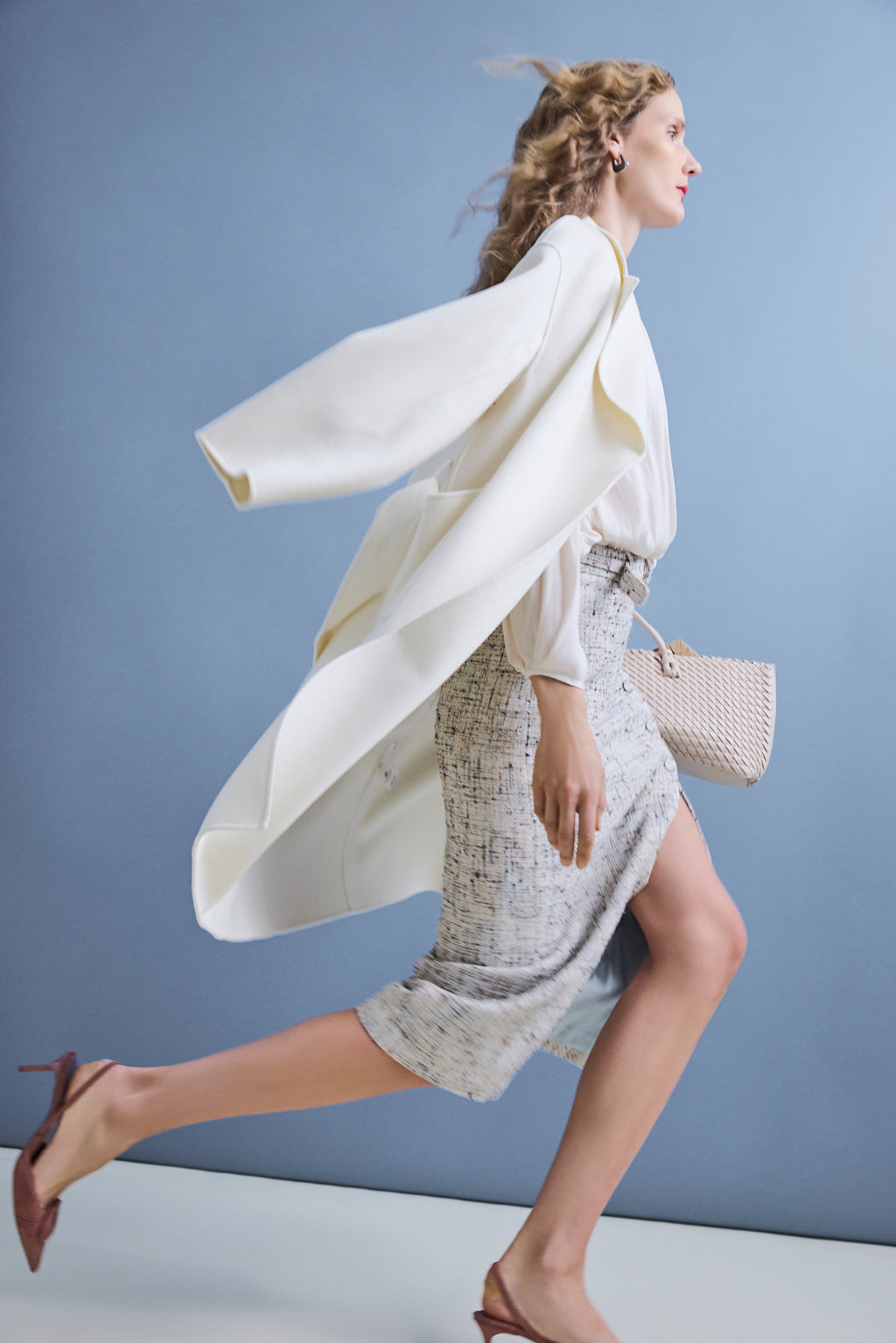 Mela Midi Skirt - Confetti Slub :: Ivory/Blue Multi