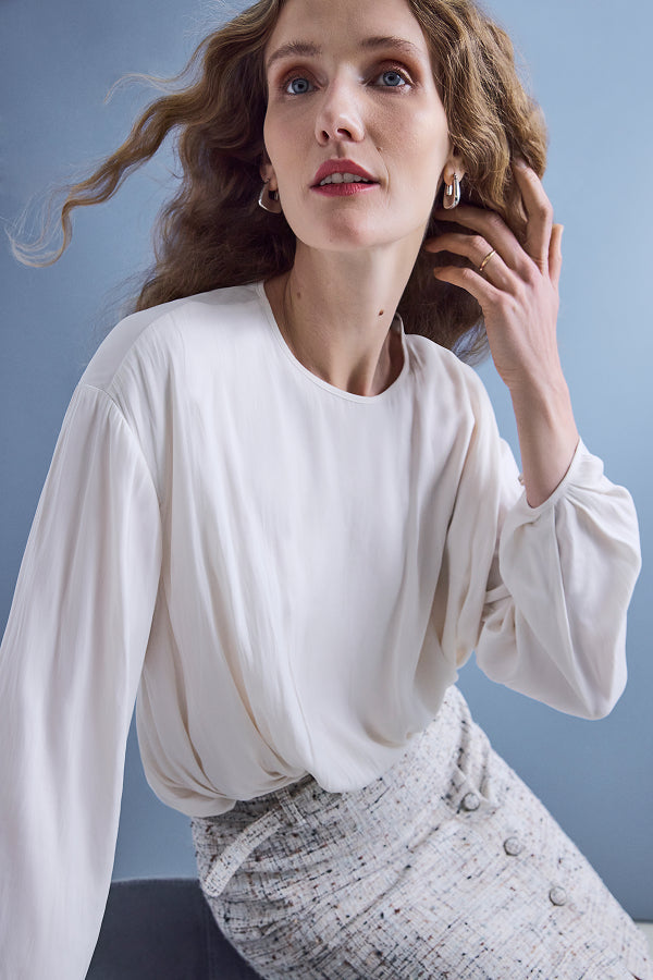 Bali Gathered Blouse - Eco Drape :: Ivory
