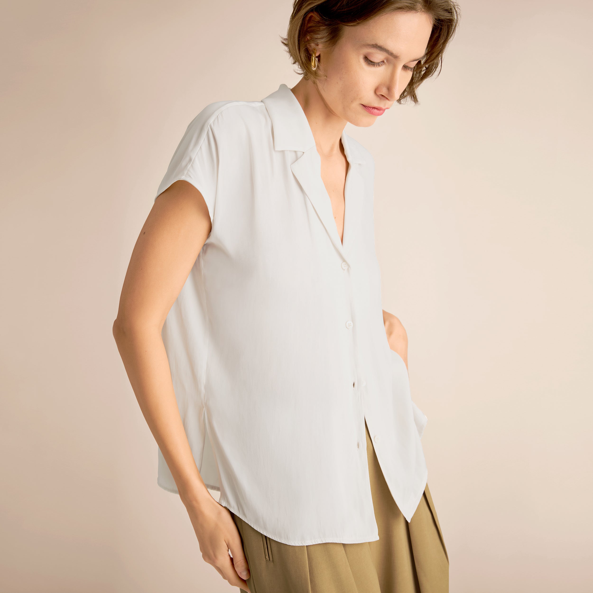 Halia Camp Collar Shirt - Eco Drape :: Ivory