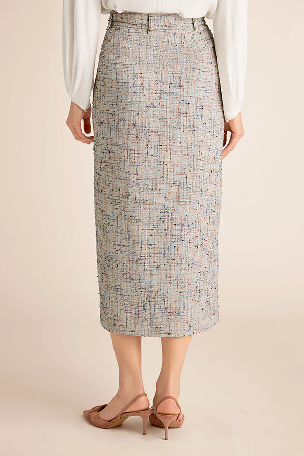 Mela Midi Skirt - Confetti Slub :: Ivory/Blue Multi