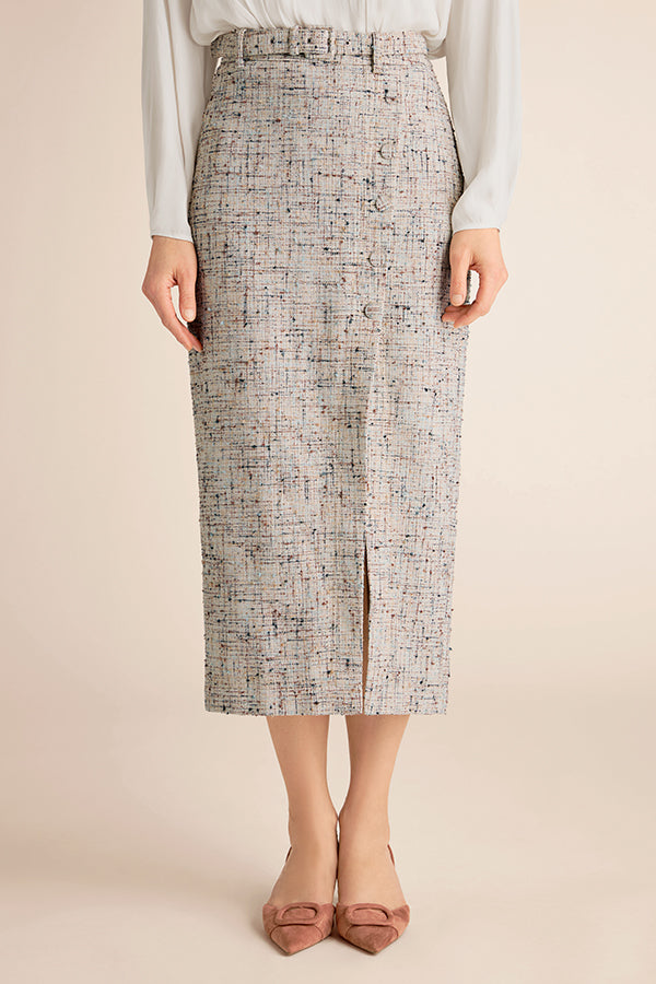 Mela Midi Skirt - Confetti Slub :: Ivory/Blue Multi