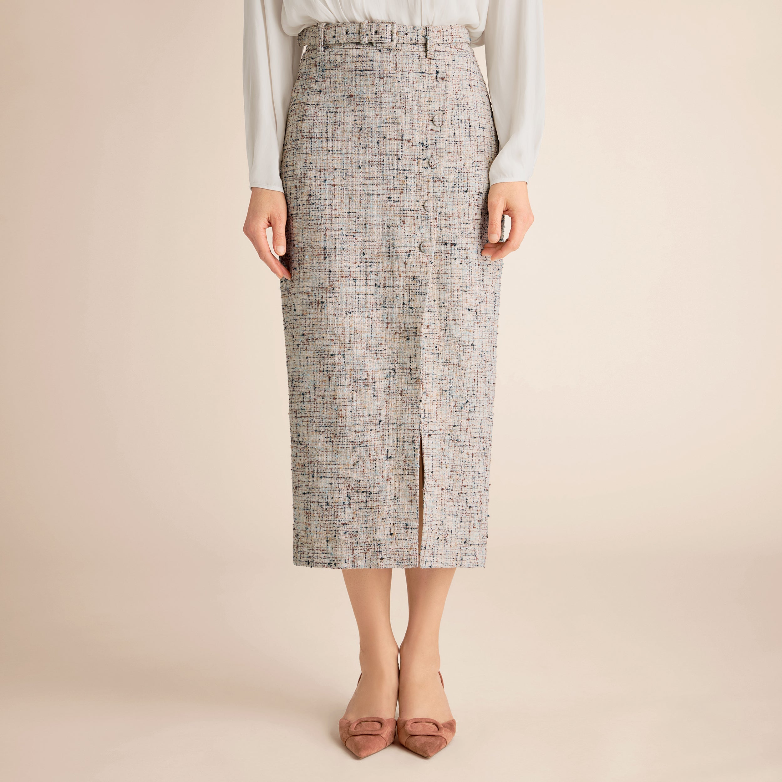 Mela Midi Skirt - Confetti Slub :: Ivory/Blue Multi