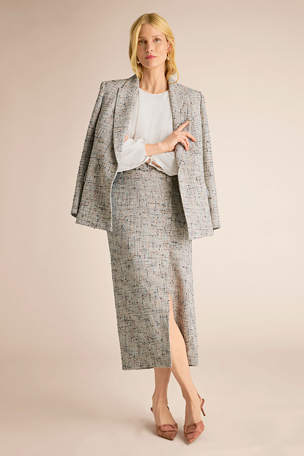 Mela Midi Skirt - Confetti Slub :: Ivory/Blue Multi