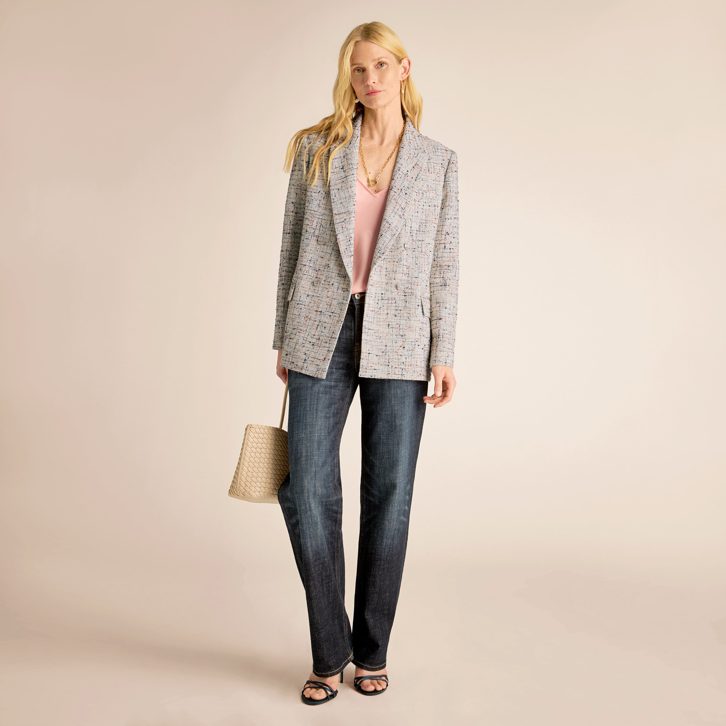 O'Hara Boyfriend Blazer - Confetti Slub :: Ivory/Blue Multi